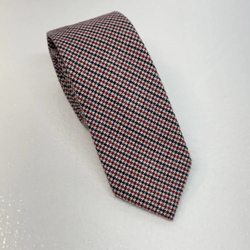 An Ivy Copenhagen Necktie Mens OS Blue Red Houndstooth Cotton Skinny Preppy Mod